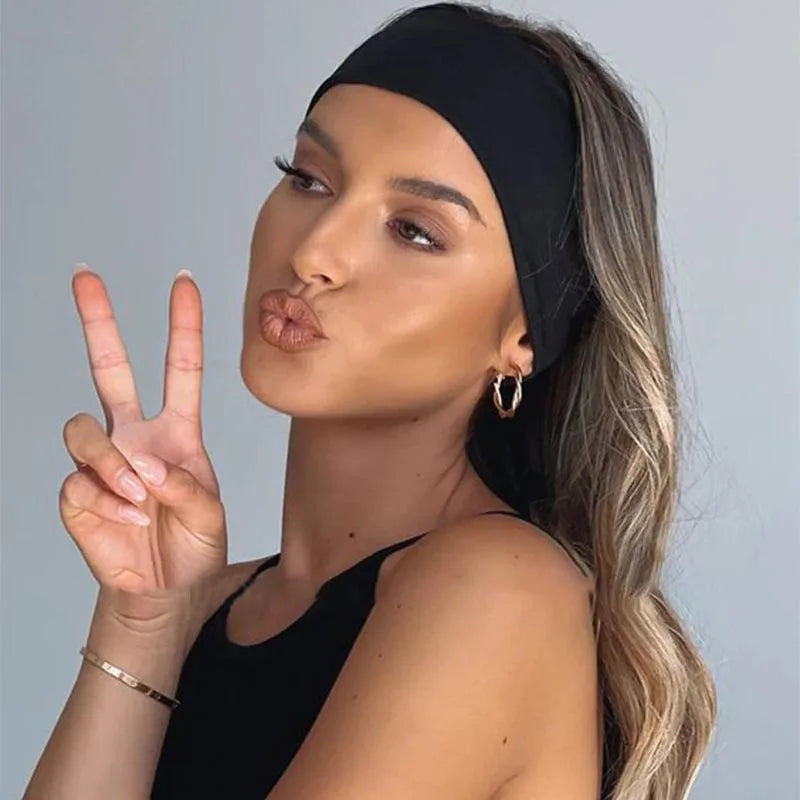 Women’s Solid Turban Headband – Elastic Yoga Hairband, Fashion & Makeup Styling