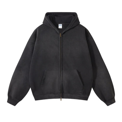 Unisex Oversized Zip Hoodie – Plush Tie-Dye Gradient | Cozy Winter Streetwear