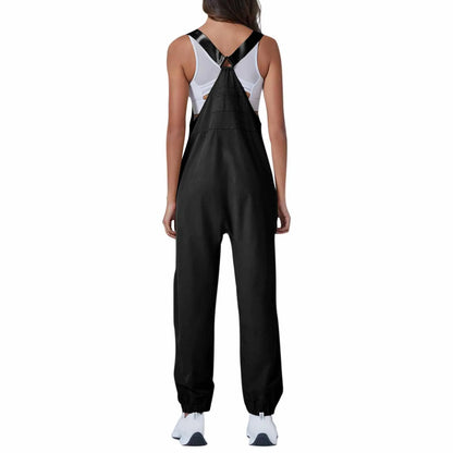 Women’s Casual Sleeveless Wide-Leg Jumpsuit with Pockets – Adjustable Straps