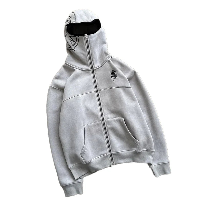 Men's Vintage Oversized Zip-Up Hoodie – Hip Hop Streetwear Sweatshirt