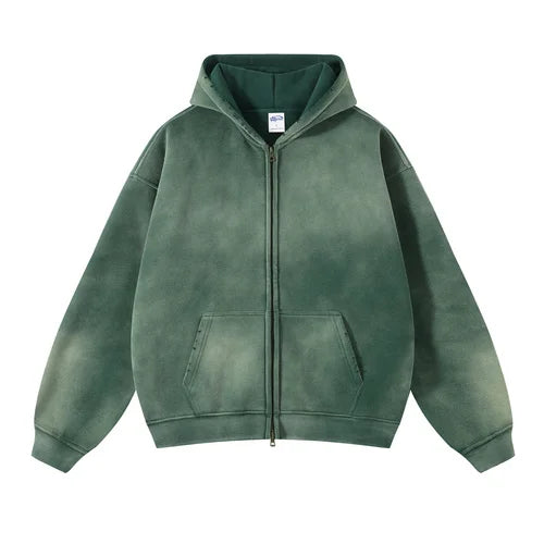 Unisex Oversized Zip Hoodie – Plush Tie-Dye Gradient | Cozy Winter Streetwear