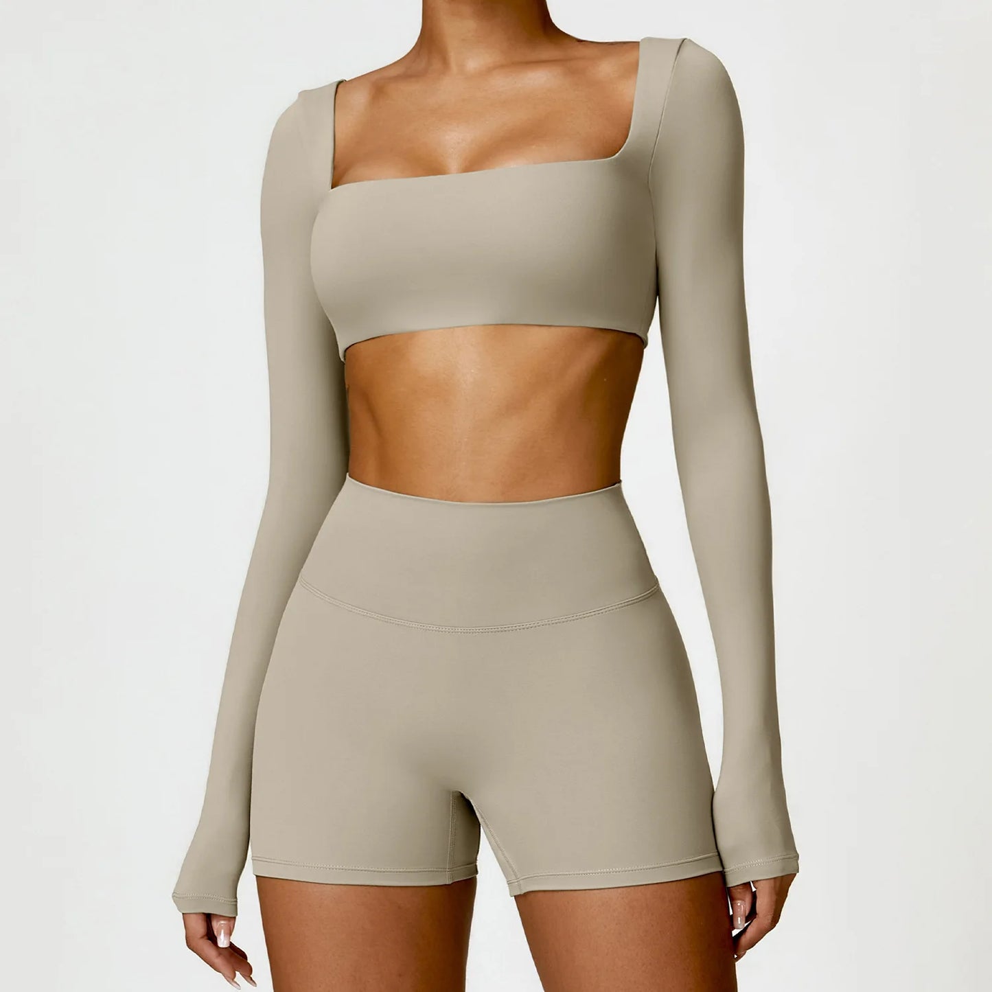 2PCS Yoga Set – High Waist Leggings + Long Sleeve Top | Quick-Dry & Sculpt Fit