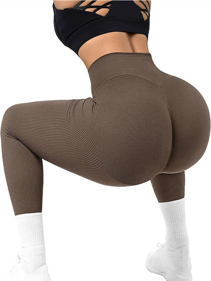Seamless Ribbed Leggings – High Waist Push-Up Yoga Pants | 4-Way Stretch Compression
