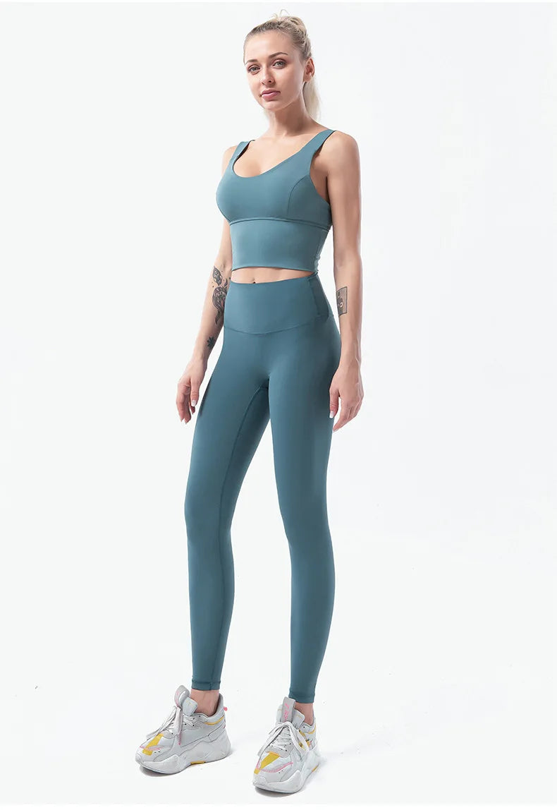 Naked-Feel Yoga Set Yoga Leggings Set Women Fitness Suit For Yoga Clothes High Waist Gym Sexy Sport Wear Outdoor Active Bras