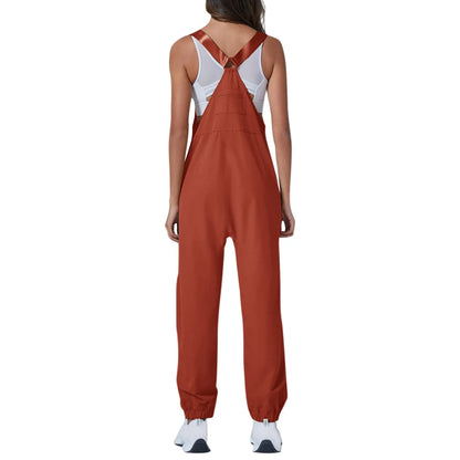 Women’s Casual Sleeveless Wide-Leg Jumpsuit with Pockets – Adjustable Straps