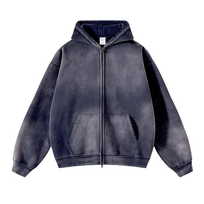 Unisex Oversized Zip Hoodie – Plush Tie-Dye Gradient | Cozy Winter Streetwear