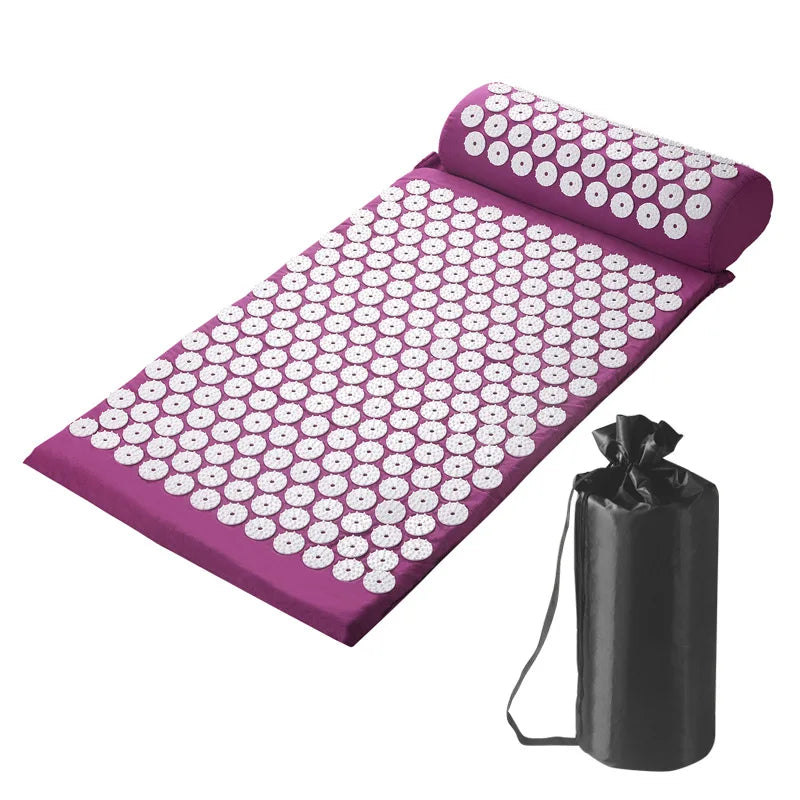 Acupressure Pillow & Mat Set with Storage Bag – Neck, Back & Foot Massage Pads for Pain Relief & Relaxation