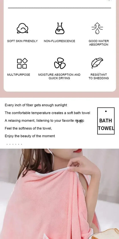 Wearable Women’s Bath Towel Robe – Fast Drying Spa, Beach & Shower Wrap 140×85cm