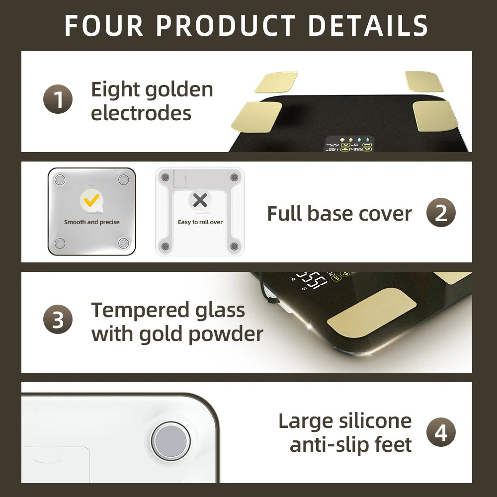 Smart Bioimpedance Scale – 8 Electrode Body Fat Scale with BMI, Weight, Muscle & Water Analyzer