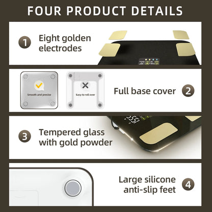 Smart Bioimpedance Scale – 8 Electrode Body Fat Scale with BMI, Weight, Muscle & Water Analyzer