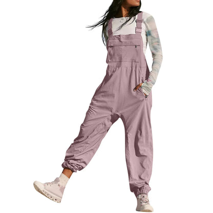 Women’s Casual Sleeveless Wide-Leg Jumpsuit with Pockets – Adjustable Straps