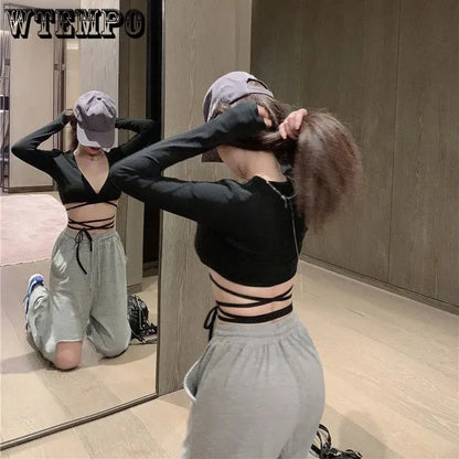 Women’s Corset Crop Top – Long Sleeve Y2K Style, Slim-Fit for Summer