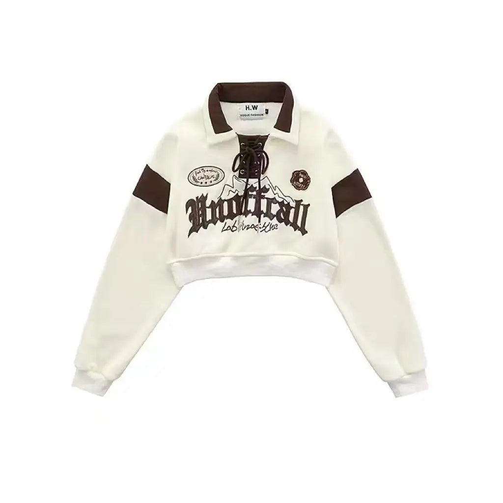 Crop Tops Vintage Hoodies for Women Streetwear Letter Embroidery Bandage Sweatshirt 2025 Ropa Mujer Casual Fashion Y2k Hoodie