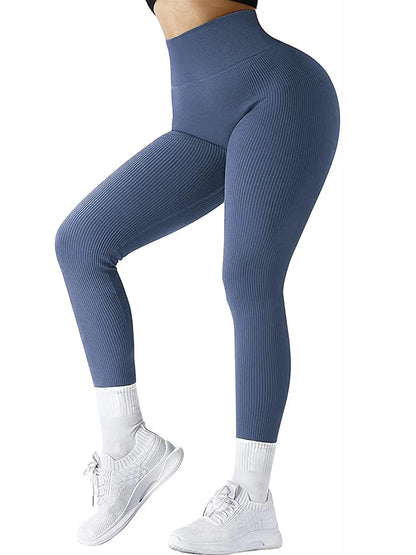 Seamless Ribbed Leggings – High Waist Push-Up Yoga Pants | 4-Way Stretch Compression