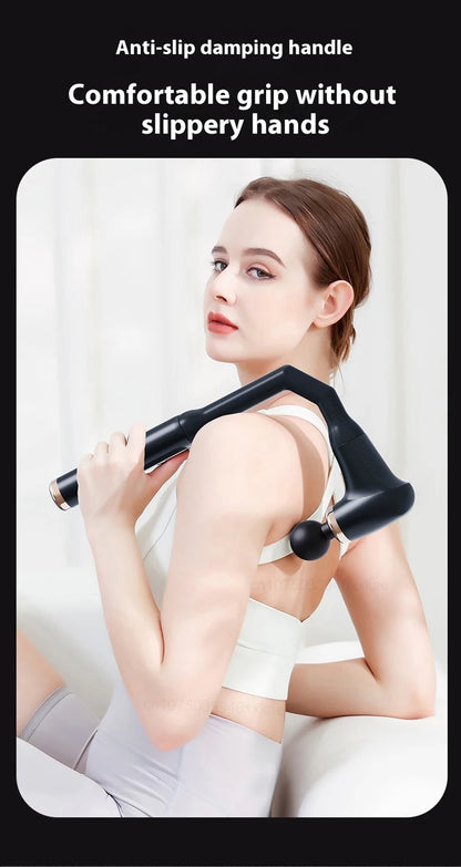 Portable Fascia Massage Gun – Deep Tissue Massager with Extended Handle & 4 Heads for Neck, Back, Shoulder & Leg Pain Relief