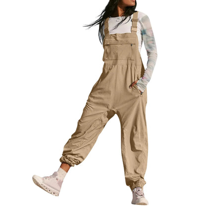 Women’s Casual Sleeveless Wide-Leg Jumpsuit with Pockets – Adjustable Straps