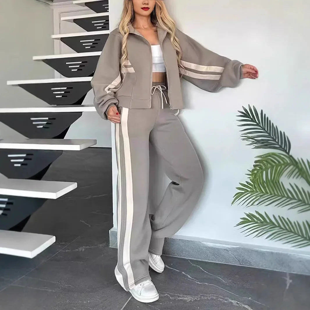 Women Two Piece Set Pants Sets Striped Jacket Matching Sets Y2k Tops Tracksuit Autumn Spring Long Pant Casual Outfit Suits 2025