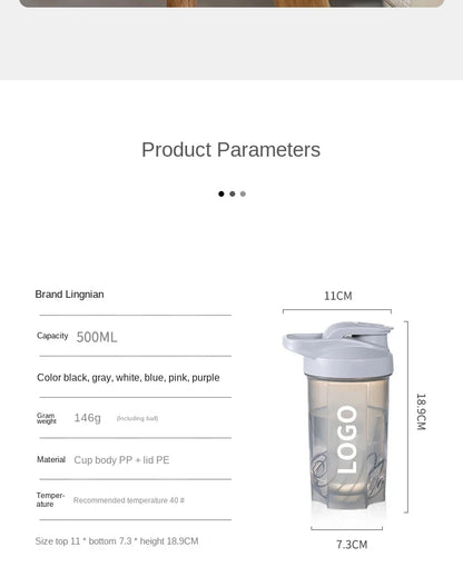 Protein Shaker Bottle 500ML – Leak-Proof Portable Gym Cup with Mixing Ball
