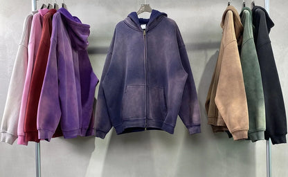 Unisex Oversized Zip Hoodie – Plush Tie-Dye Gradient | Cozy Winter Streetwear