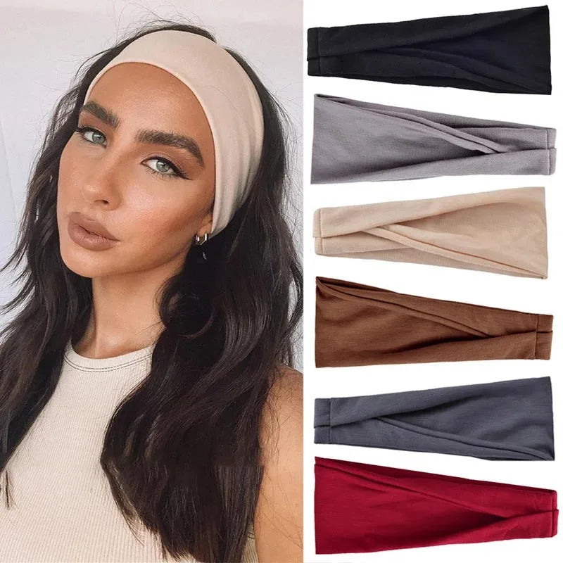 Women’s Solid Turban Headband – Elastic Yoga Hairband, Fashion & Makeup Styling