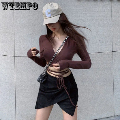 Women’s Corset Crop Top – Long Sleeve Y2K Style, Slim-Fit for Summer