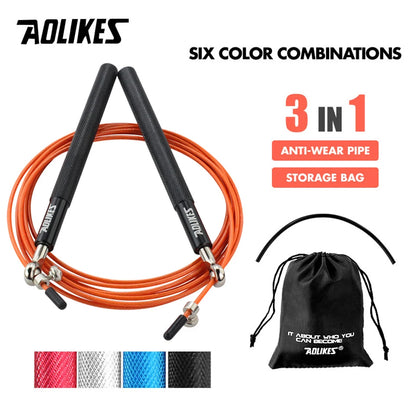 AOLIKES Speed Jump Rope for Crossfit, Boxing, MMA, Fitness Training – Adjustable Skipping Rope with Spare Cable & Carry Bag