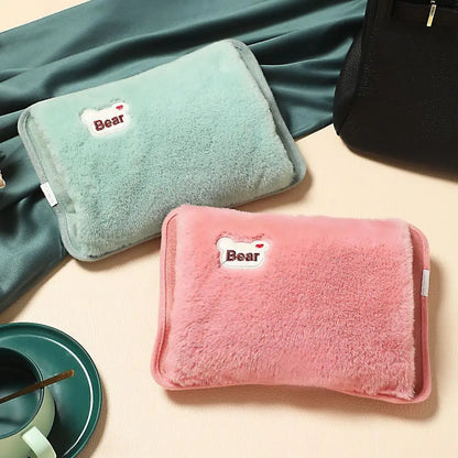 Rechargeable Electric Hot Water Bag with Rabbit Fur Cover – Reusable Hand Warmer & Heat Pack