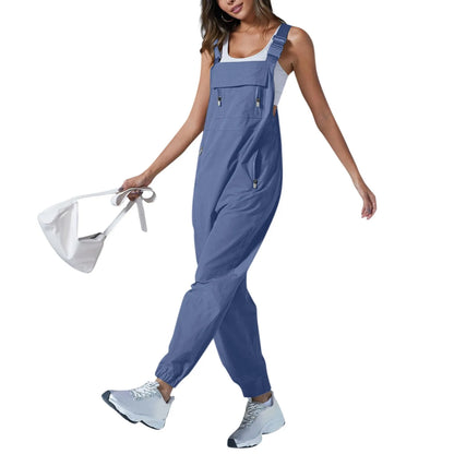 Women’s Casual Sleeveless Wide-Leg Jumpsuit with Pockets – Adjustable Straps