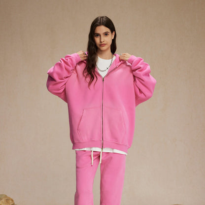 Unisex Oversized Zip Hoodie – Plush Tie-Dye Gradient | Cozy Winter Streetwear
