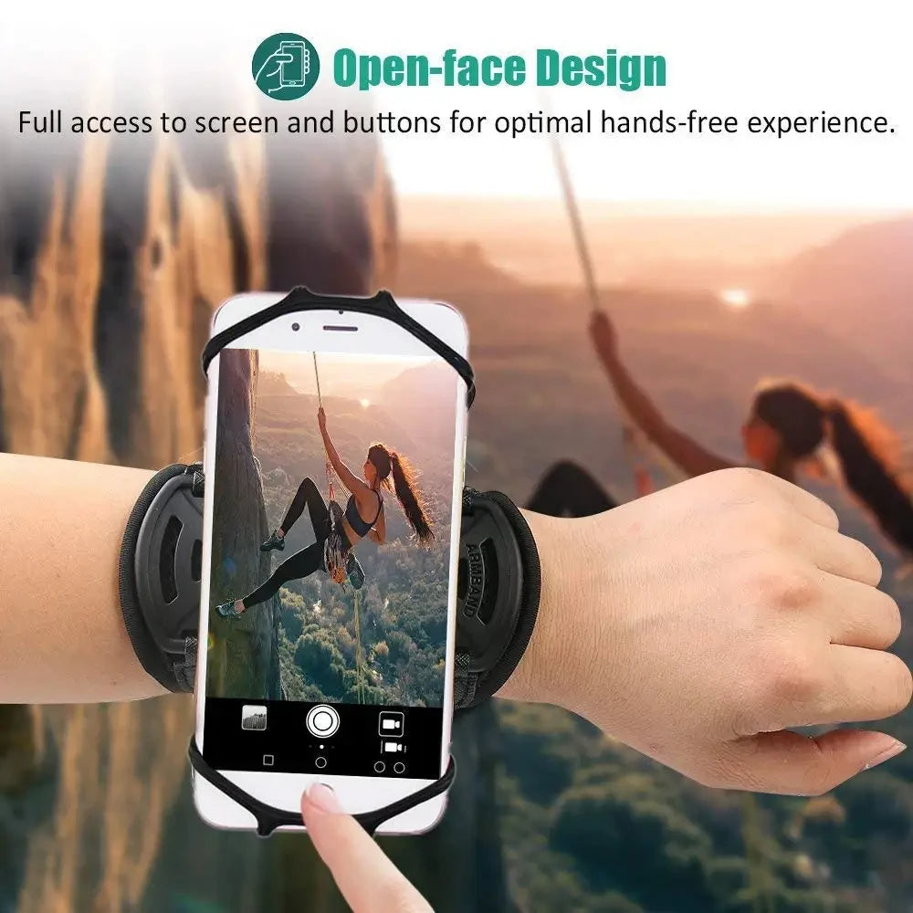 360° Rotatable Wristband Phone Holder – Universal Sports Armband for Running, Hiking & Biking