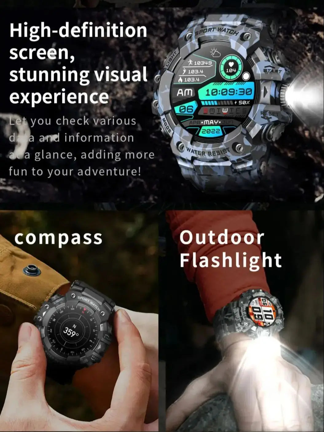 Multi-Functional Bluetooth Smart Watch – Heart Rate, Blood Pressure, Fitness Tracker, Outdoor Explorer