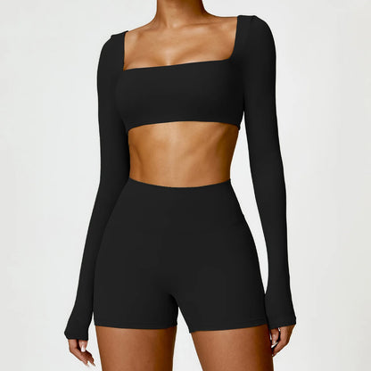 2PCS Yoga Set – High Waist Leggings + Long Sleeve Top | Quick-Dry & Sculpt Fit