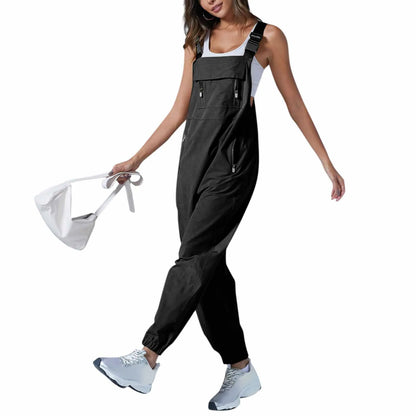 Women’s Casual Sleeveless Wide-Leg Jumpsuit with Pockets – Adjustable Straps