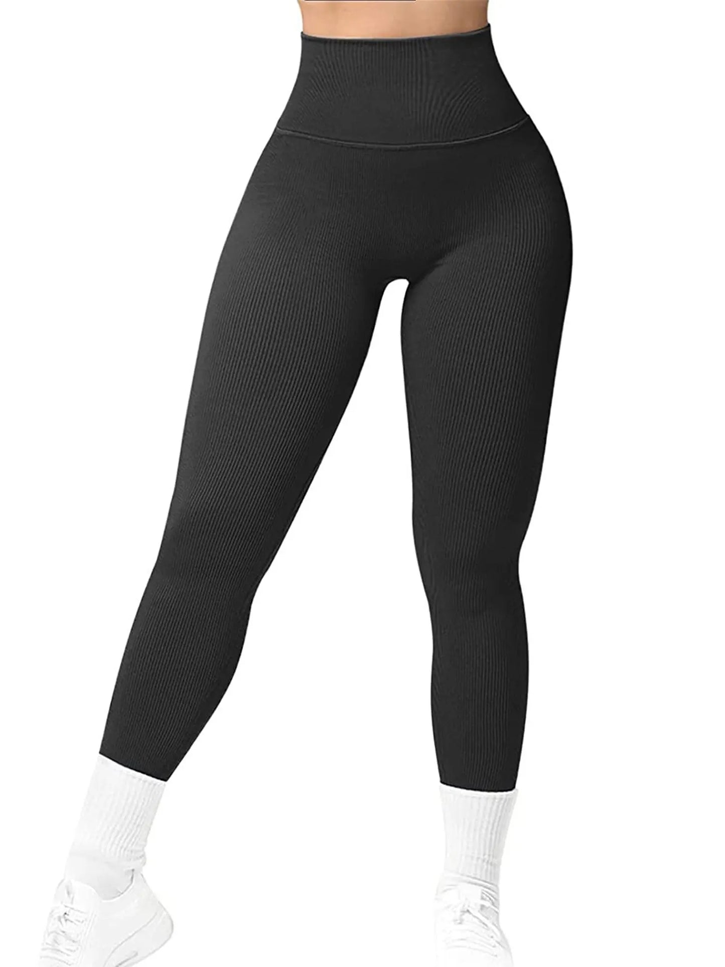 Seamless Ribbed Leggings – High Waist Push-Up Yoga Pants | 4-Way Stretch Compression