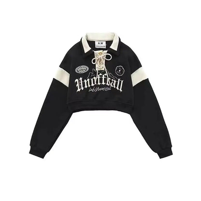 Crop Tops Vintage Hoodies for Women Streetwear Letter Embroidery Bandage Sweatshirt 2025 Ropa Mujer Casual Fashion Y2k Hoodie