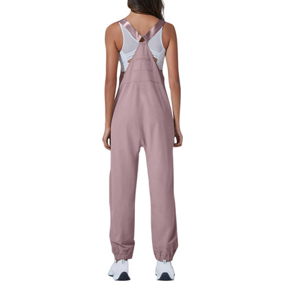Women’s Casual Sleeveless Wide-Leg Jumpsuit with Pockets – Adjustable Straps
