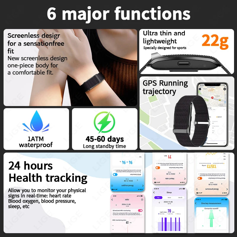 LIGE Smartwatch Bluetooth Fitness Tracker with Heart Rate, Blood Oxygen & 24H Health Monitoring