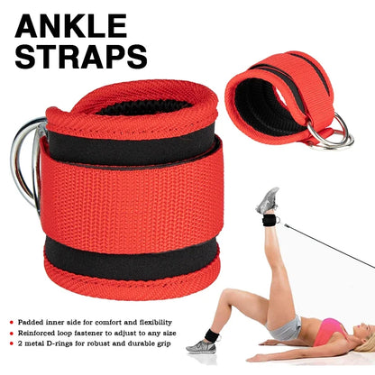 Adjustable Gym Ankle Straps with Double D-Ring | Neoprene Padded Cuffs for Cable Machine Leg & Glute Workout