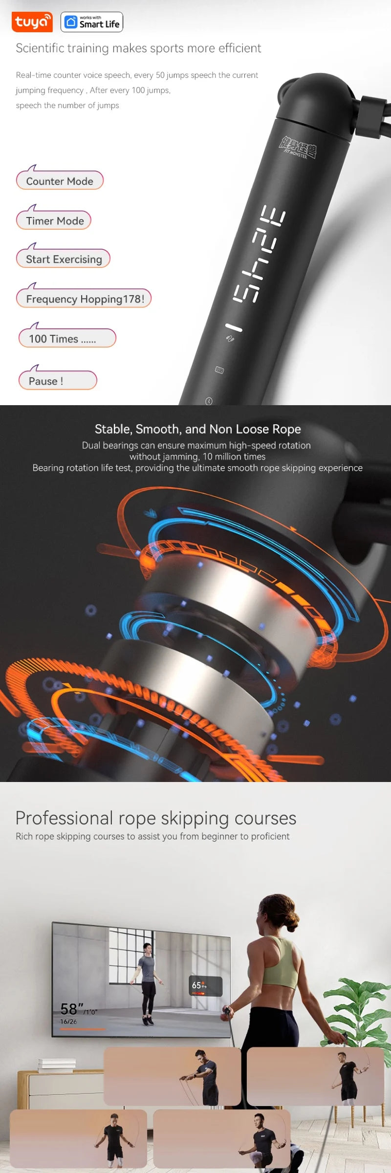 Tuya Smart Jump Rope with LED Display & App Tracking – Digital Skipping Rope for Fitness, Gym & Crossfit