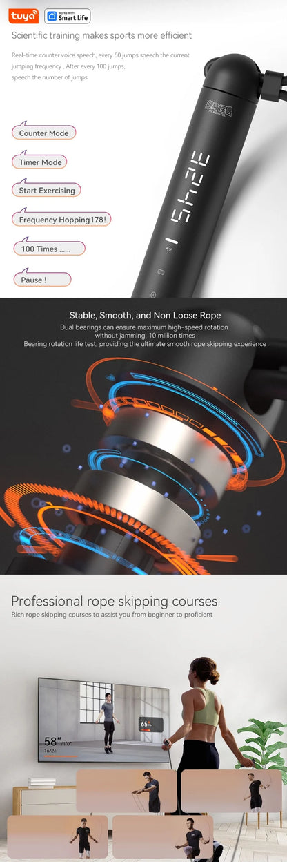 Tuya Smart Jump Rope with LED Display & App Tracking – Digital Skipping Rope for Fitness, Gym & Crossfit