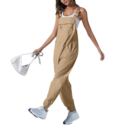 Women’s Casual Sleeveless Wide-Leg Jumpsuit with Pockets – Adjustable Straps