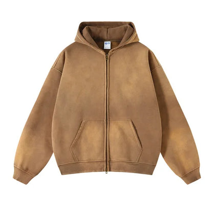 Unisex Oversized Zip Hoodie – Plush Tie-Dye Gradient | Cozy Winter Streetwear