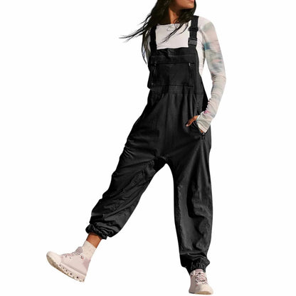 Women’s Casual Sleeveless Wide-Leg Jumpsuit with Pockets – Adjustable Straps