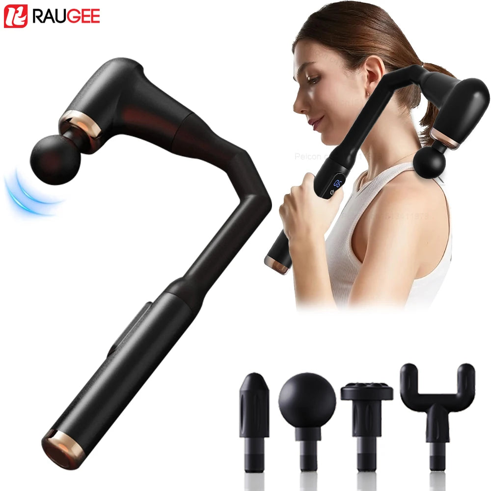 Portable Fascia Massage Gun – Deep Tissue Massager with Extended Handle & 4 Heads for Neck, Back, Shoulder & Leg Pain Relief