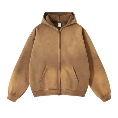 Unisex Oversized Zip Hoodie – Plush Tie-Dye Gradient | Cozy Winter Streetwear