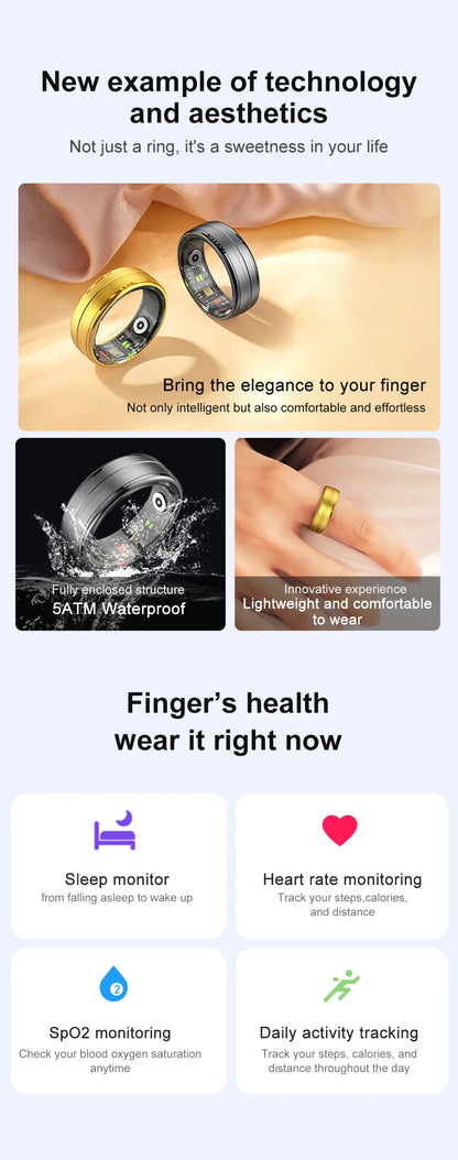 R06 Smart Ring – Health Monitor for Men & Women | Waterproof IP68 5ATM Fitness Tracker with Heart Rate, Blood Oxygen & Sleep Tracking