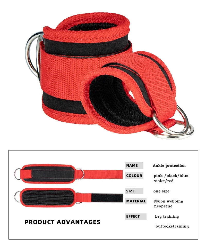 Adjustable Gym Ankle Straps with Double D-Ring | Neoprene Padded Cuffs for Cable Machine Leg & Glute Workout