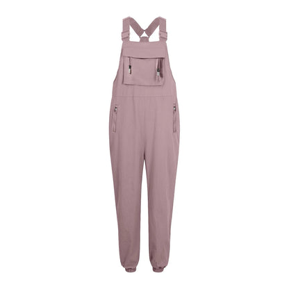 Women’s Casual Sleeveless Wide-Leg Jumpsuit with Pockets – Adjustable Straps