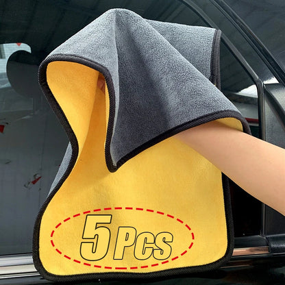 "5pcs Premium Microfiber Towels – Car Wash & Kitchen Cleaning, Soft & Quick-Dry"