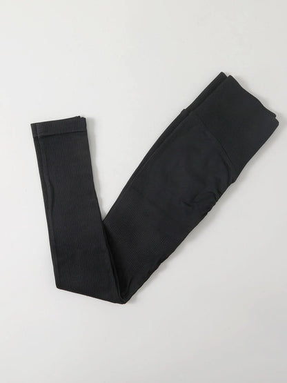 Seamless Ribbed Leggings – High Waist Push-Up Yoga Pants | 4-Way Stretch Compression